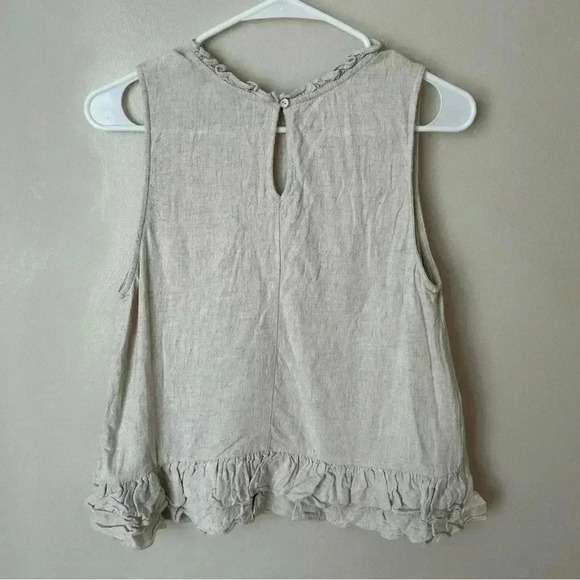 Hyfve Beige Ivory Oatmeal Linen Blend Ruffle Sleeveless Babydoll Top Size Medium - Picture 3 of 4